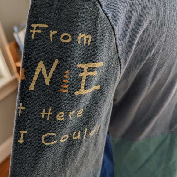 Vintage Upcycled Patchwork Maine Shirt Blue Green Boho Retro S - Picture 2 of 4